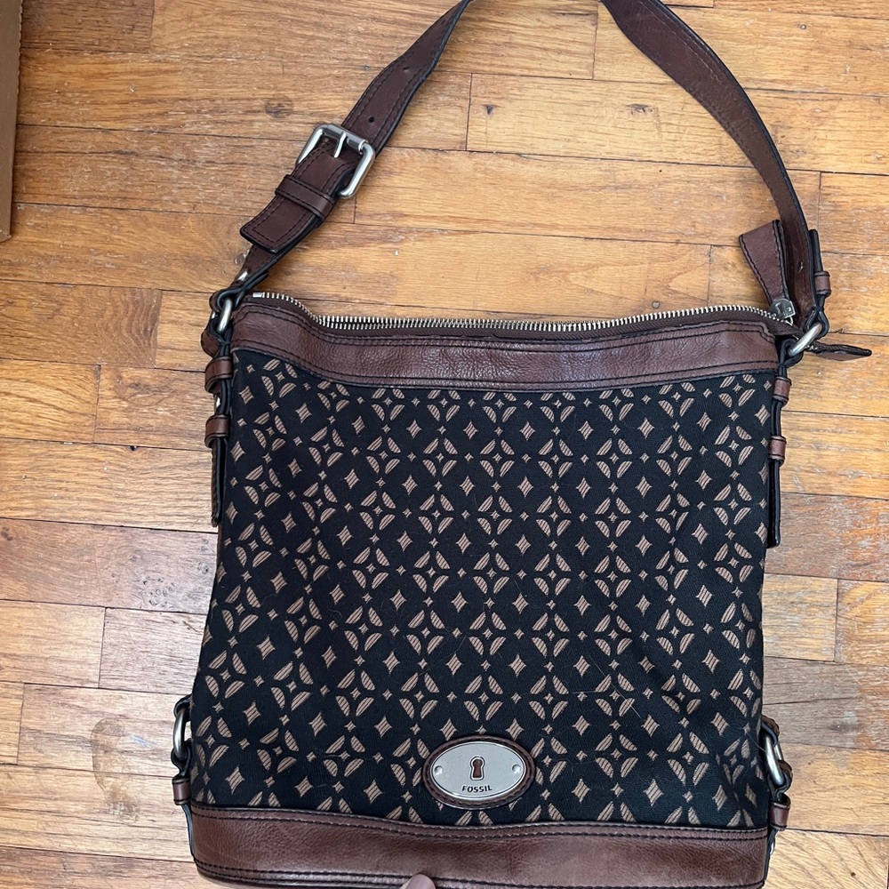 Fossil Black And Brown Patterned Shoulder Bag - image 7